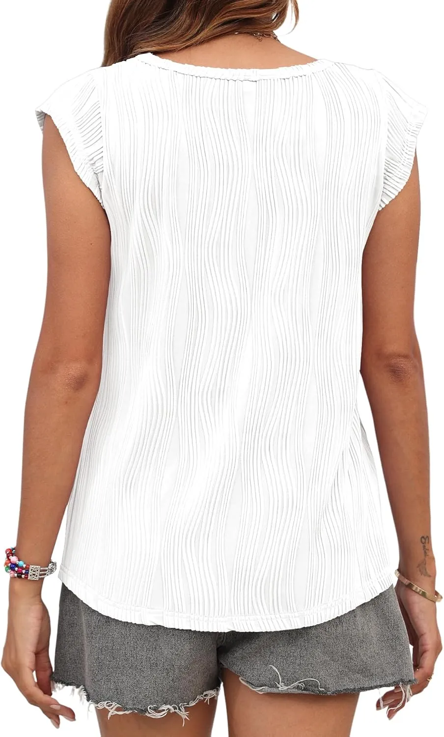 AUSELILY Women's 2025 Trendy Summer Cap Sleeve Tank Tops Casual Ladies Loose Fit V Neck T Shirts