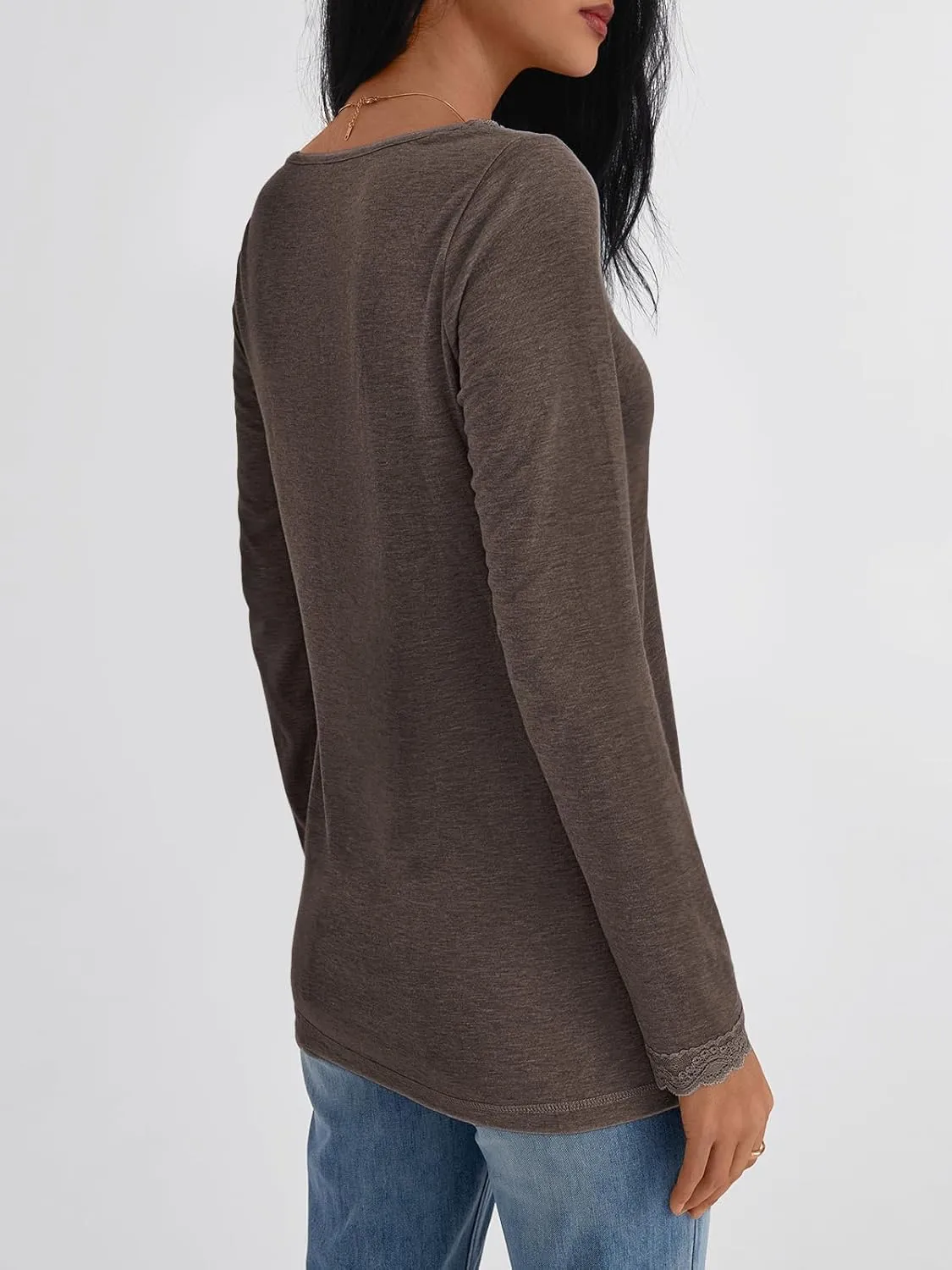 AUTOMET Long Sleeve T Shirts for Women Lace V Neck Casual Cute Tops Loose Fit Fall Winter Basic Clothing