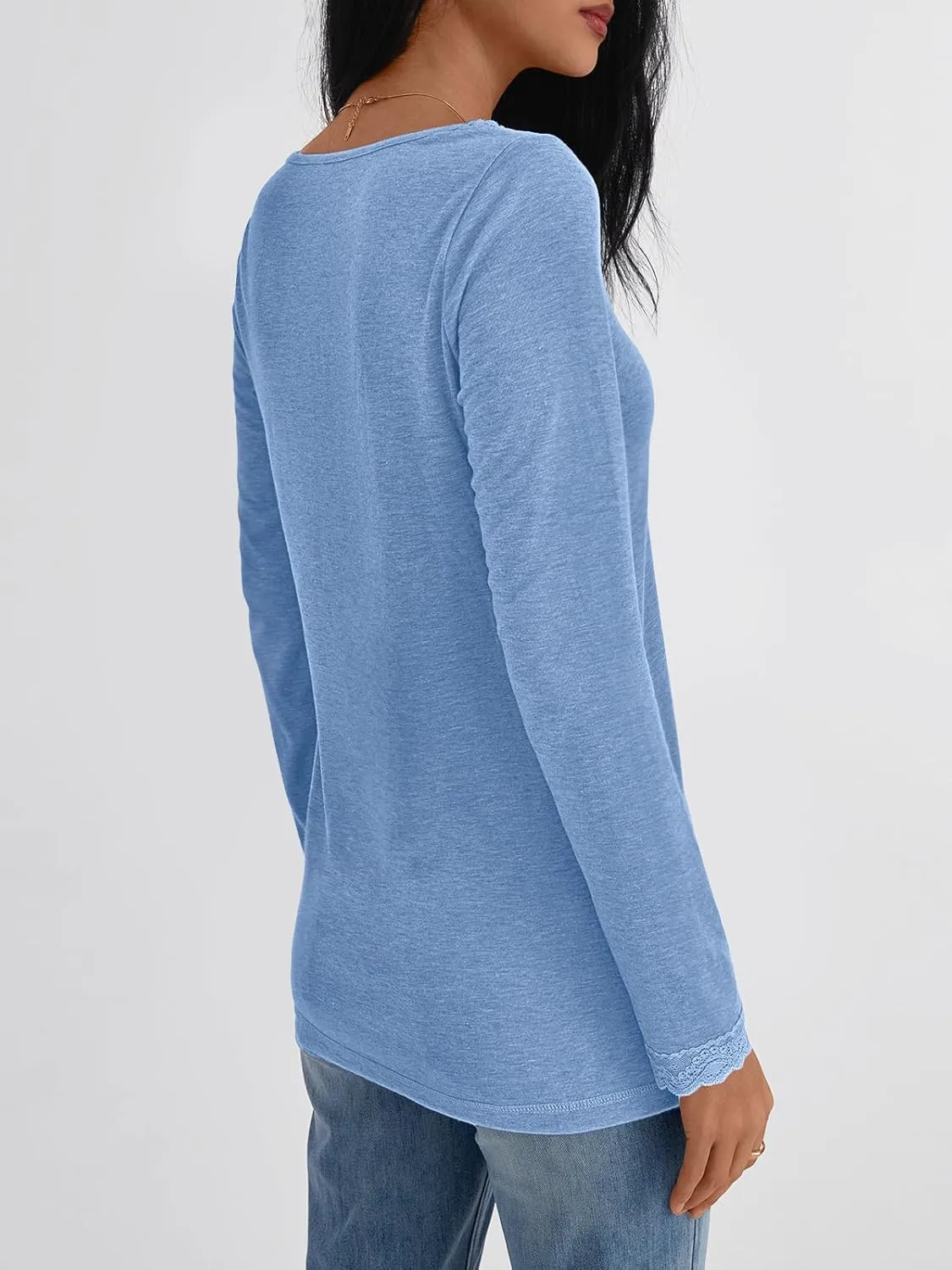 AUTOMET Long Sleeve T Shirts for Women Lace V Neck Casual Cute Tops Loose Fit Fall Winter Basic Clothing
