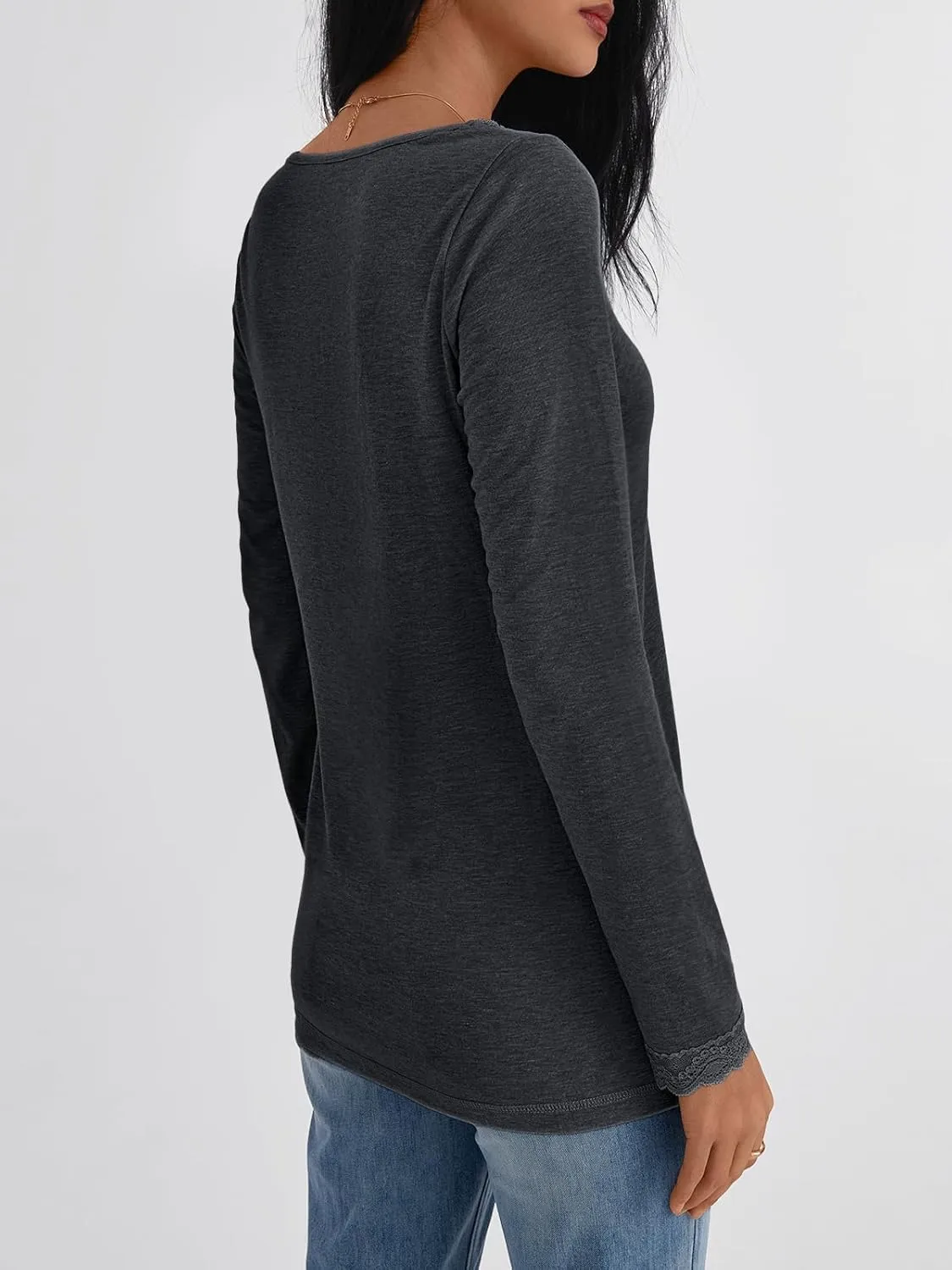 AUTOMET Long Sleeve T Shirts for Women Lace V Neck Casual Cute Tops Loose Fit Fall Winter Basic Clothing