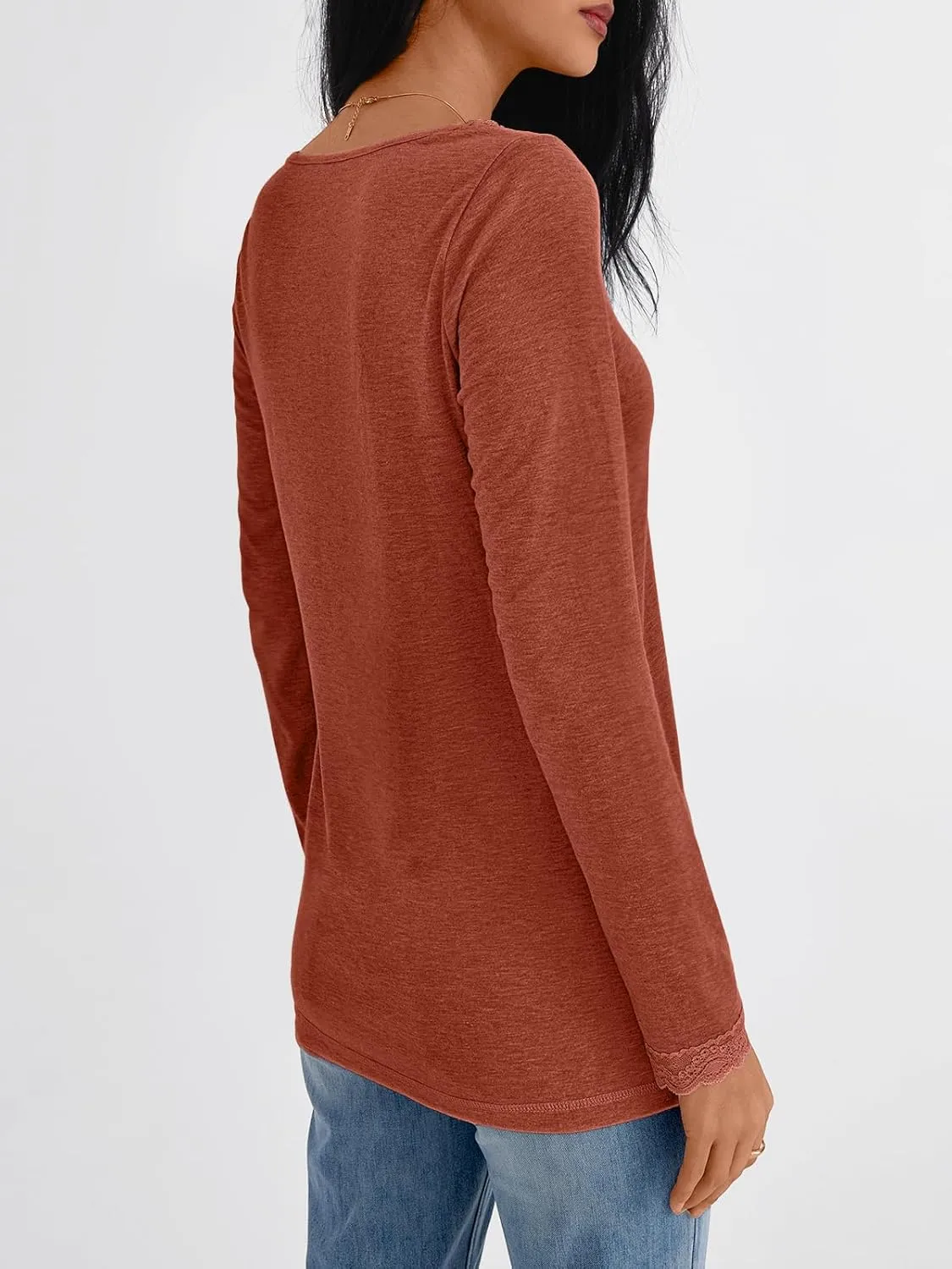 AUTOMET Long Sleeve T Shirts for Women Lace V Neck Casual Cute Tops Loose Fit Fall Winter Basic Clothing