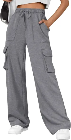 AUTOMET Womens Sweatpants Wide Leg Cargo Pants Fall Fashion Outfits Sweats Baggy Winter Clothes Parachute Joggers