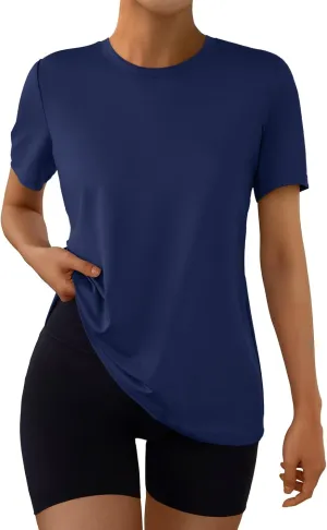 AUTOMET Women's Workout Tops Short Sleeve Gym Shirts Summer Athletic Yoga Tshirts Loose Fit Casual Clothes 2025
