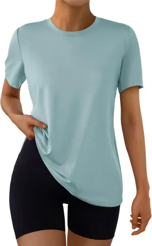 AUTOMET Women's Workout Tops Short Sleeve Gym Shirts Summer Athletic Yoga Tshirts Loose Fit Casual Clothes 2025