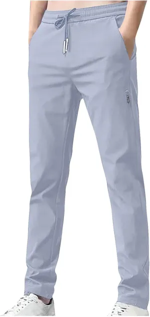 Aymnlox Mens Baggy Pants Straight Leg Slim Fit Lightweight Casual Pants Quick Dry Drawstring Stretch Trousers with Pockets