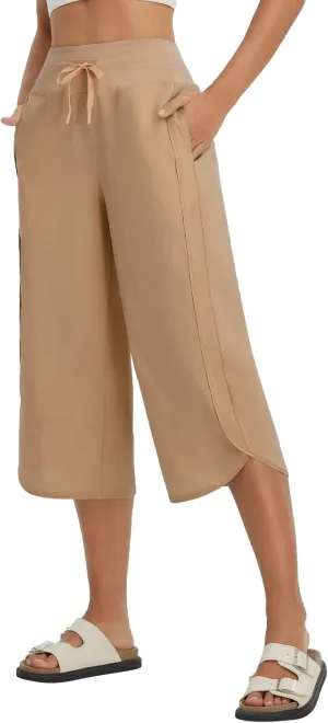 baleaf Women's Capri Pants Wide Leg Athletic Yoga Capris with Pockets Quick Dry Hiking Pants Loose Lounge Summer UPF 50 