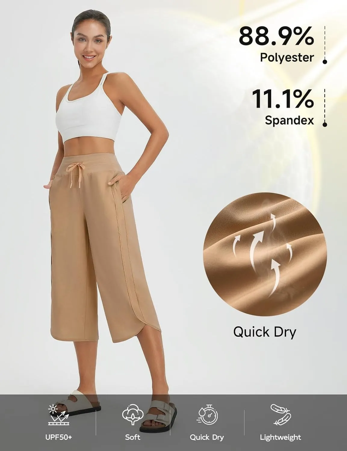baleaf Women's Capri Pants Wide Leg Athletic Yoga Capris with Pockets Quick Dry Hiking Pants Loose Lounge Summer UPF 50 