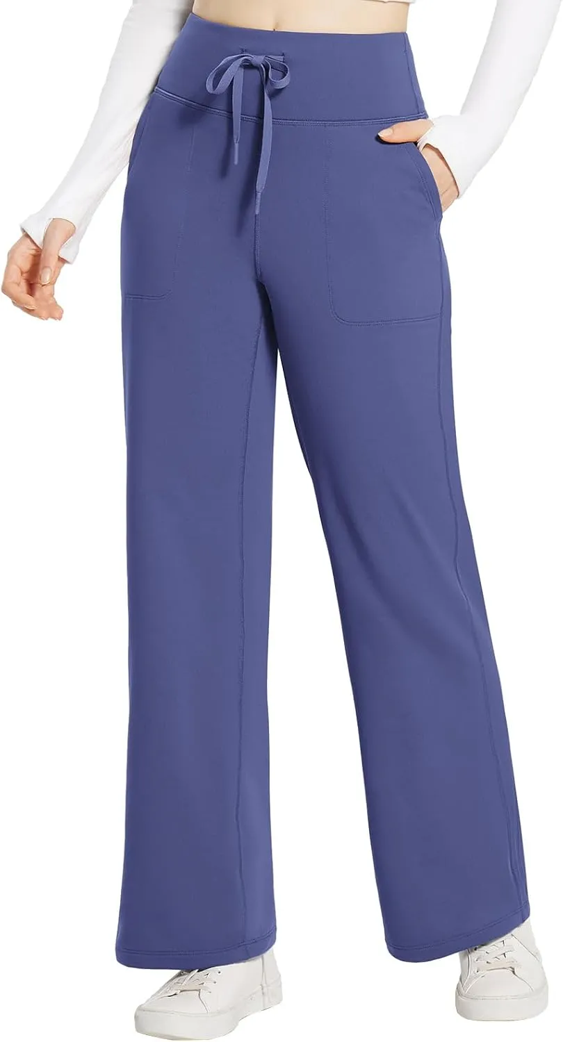 baleaf Womens Winter Pants Fleece Lined Wide Leg Sweatpants with Pockets Warm Yoga Lounge Drawstring