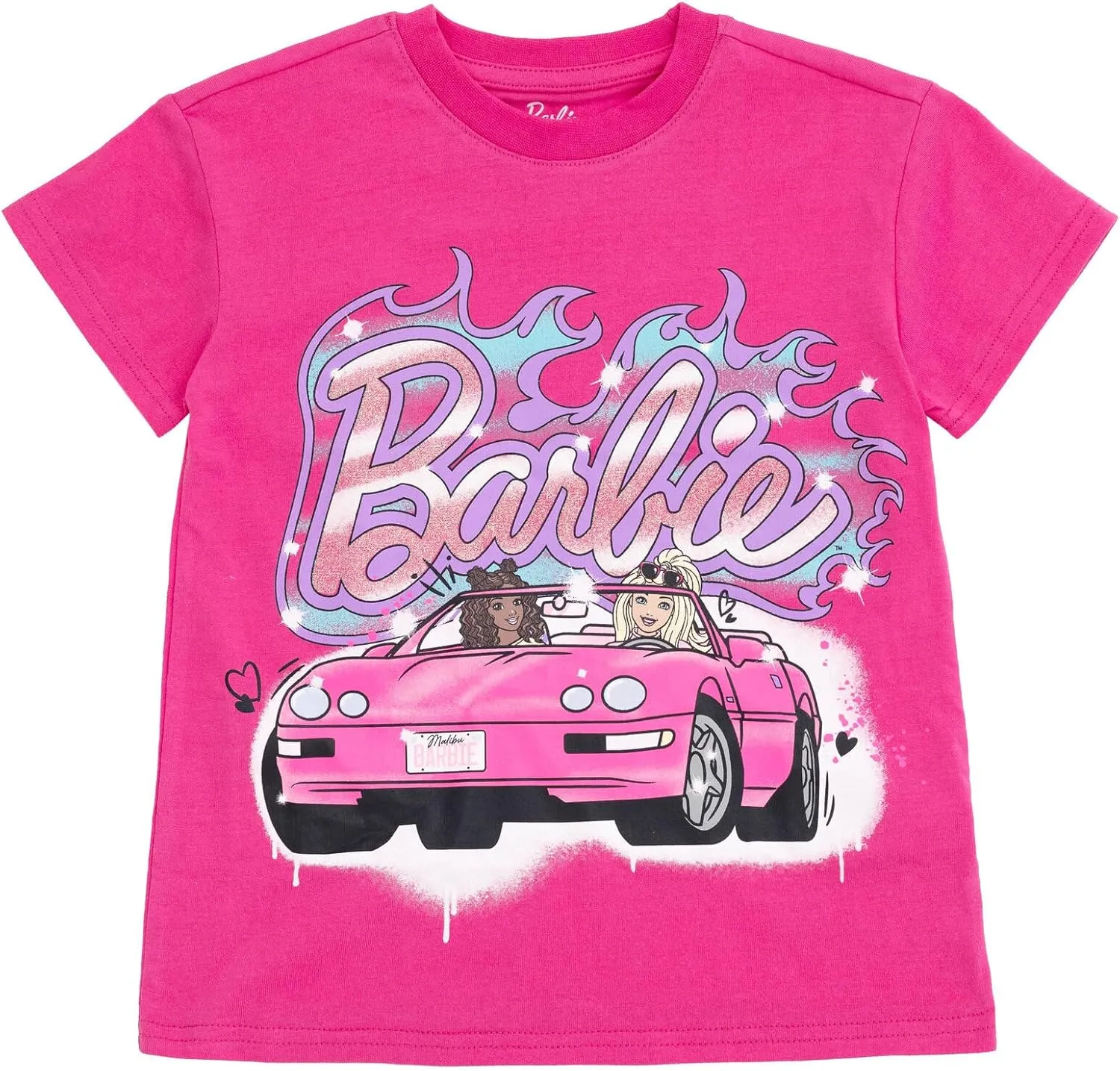 Barbie Girls Cropped Boxy T-Shirt and Bike Shorts Outfit Set Toddler to Big Kid Sizes (2T - 14-16)