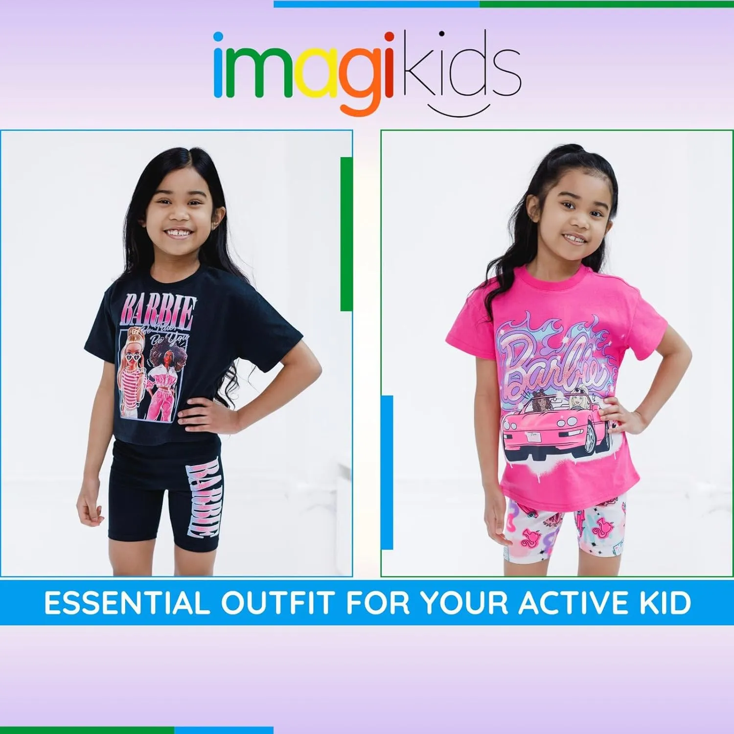 Barbie Girls Cropped Boxy T-Shirt and Bike Shorts Outfit Set Toddler to Big Kid Sizes (2T - 14-16)