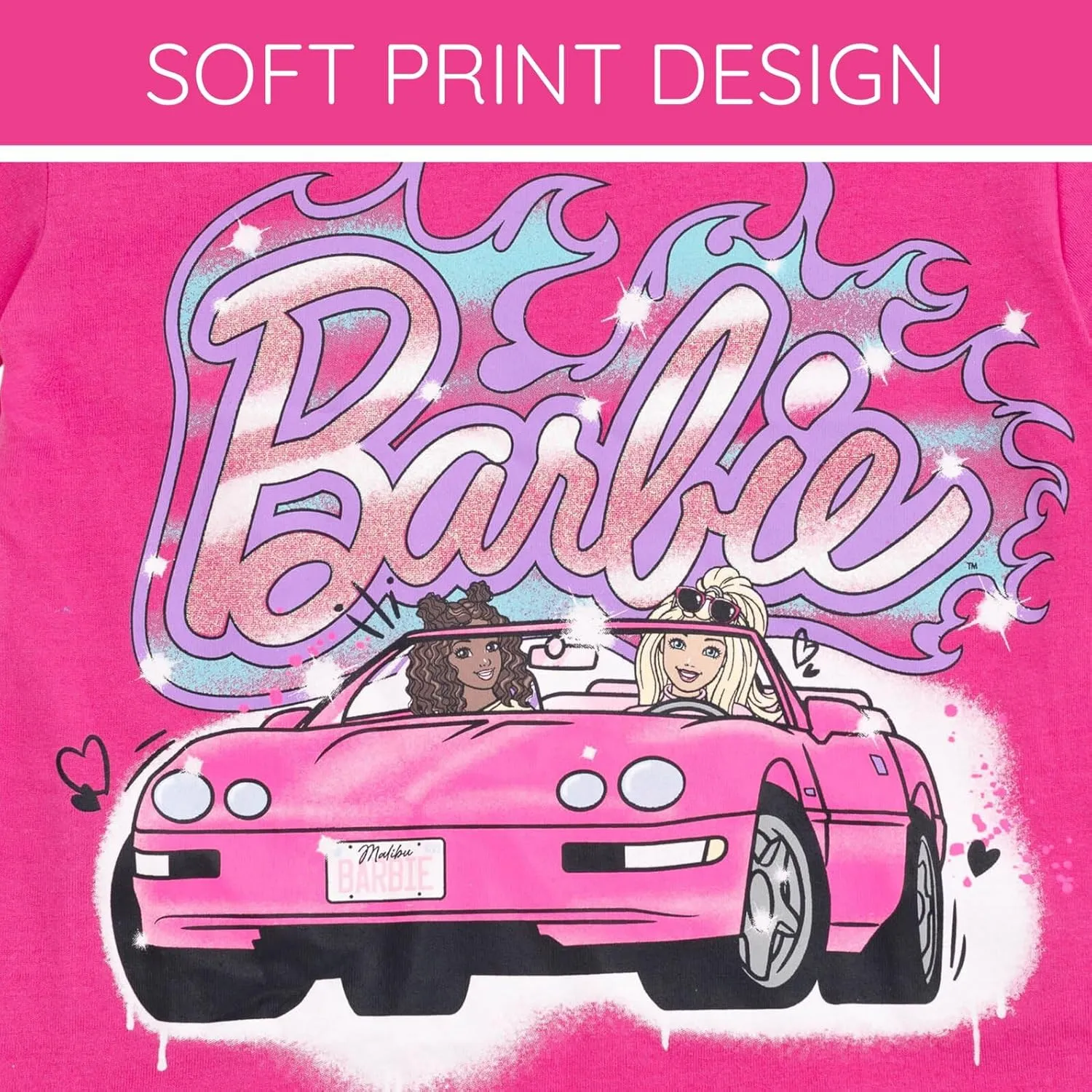 Barbie Girls Cropped Boxy T-Shirt and Bike Shorts Outfit Set Toddler to Big Kid Sizes (2T - 14-16)