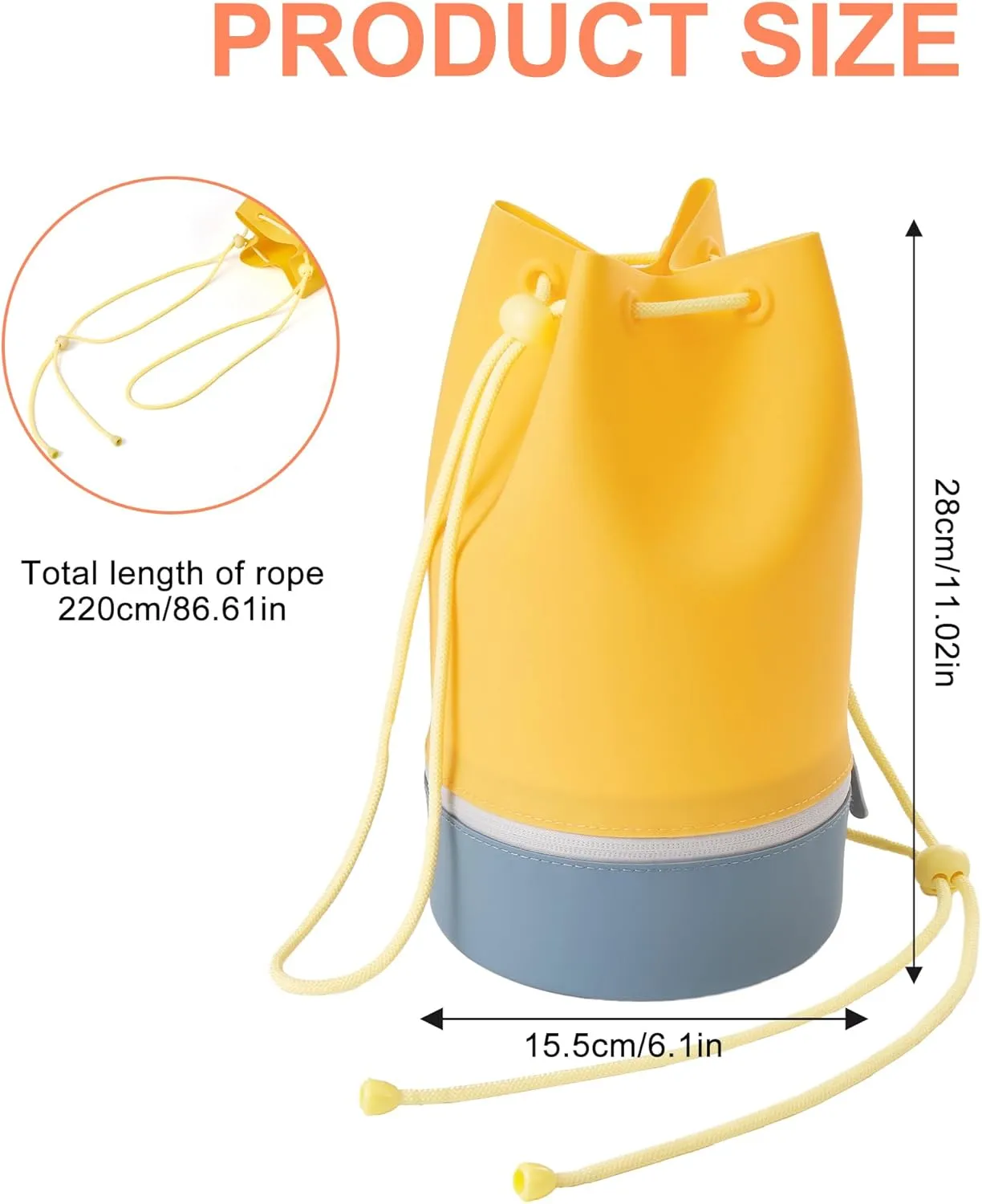 Beach Bag, Silicone Bucket Bag - Water Resistant, Sand Proof, Easy to Care, Two Compartments for Wet and Dry, Versatile Tote Bag for Gym, Pool, Outing(Orange)