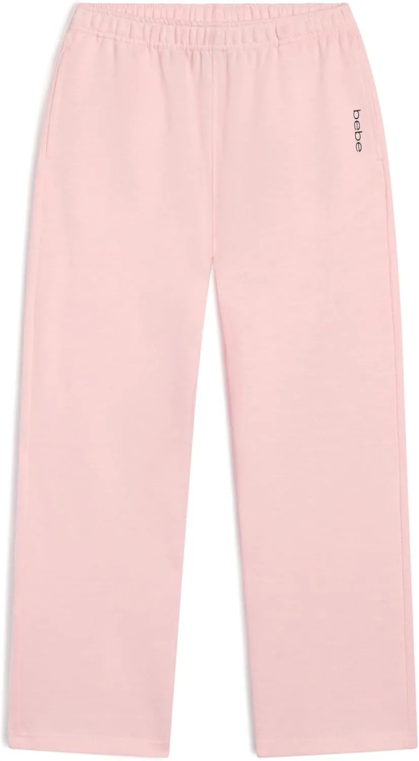 bebe Girls Wide Leg Sweatpants, French Terry Sweatpants with Pockets, Baggy Pants for Girls