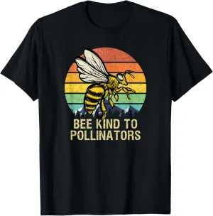 Bee Kind To Pollinators Honey-Bee With Retro Sunset T-Shirt