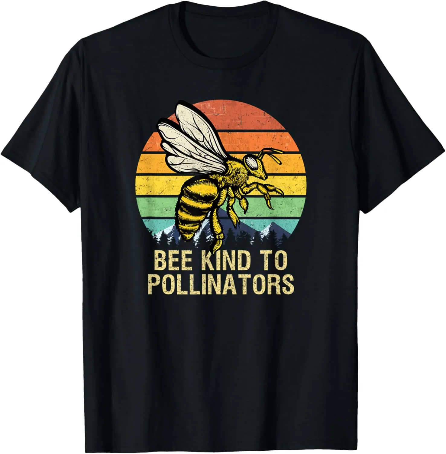 Bee Kind To Pollinators Honey-Bee With Retro Sunset T-Shirt