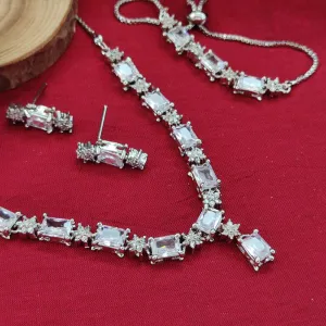 Bhavi Jewel Silver Plated Ad Stone Neckalce Set