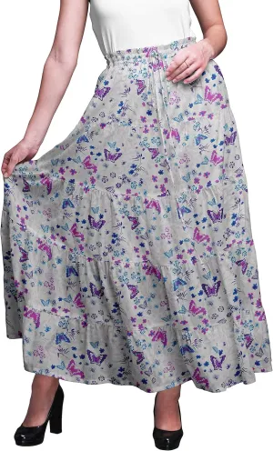 Bimba Women Skirts Long Bohemian Gypsy 5 Tier Cotton Printed Long Skirts