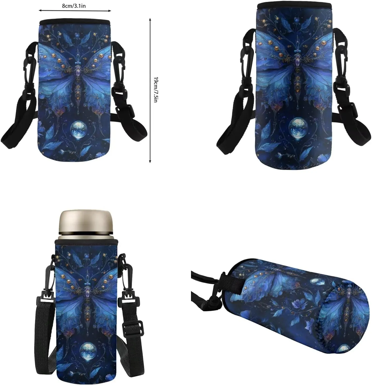 Blue Butterfly Backpack for Girls 4 Piece Personalized Versatile Girls Bookbag and Lunchbox Age 10-12 Portable Protective Water Bottle Cover for Middle School Study