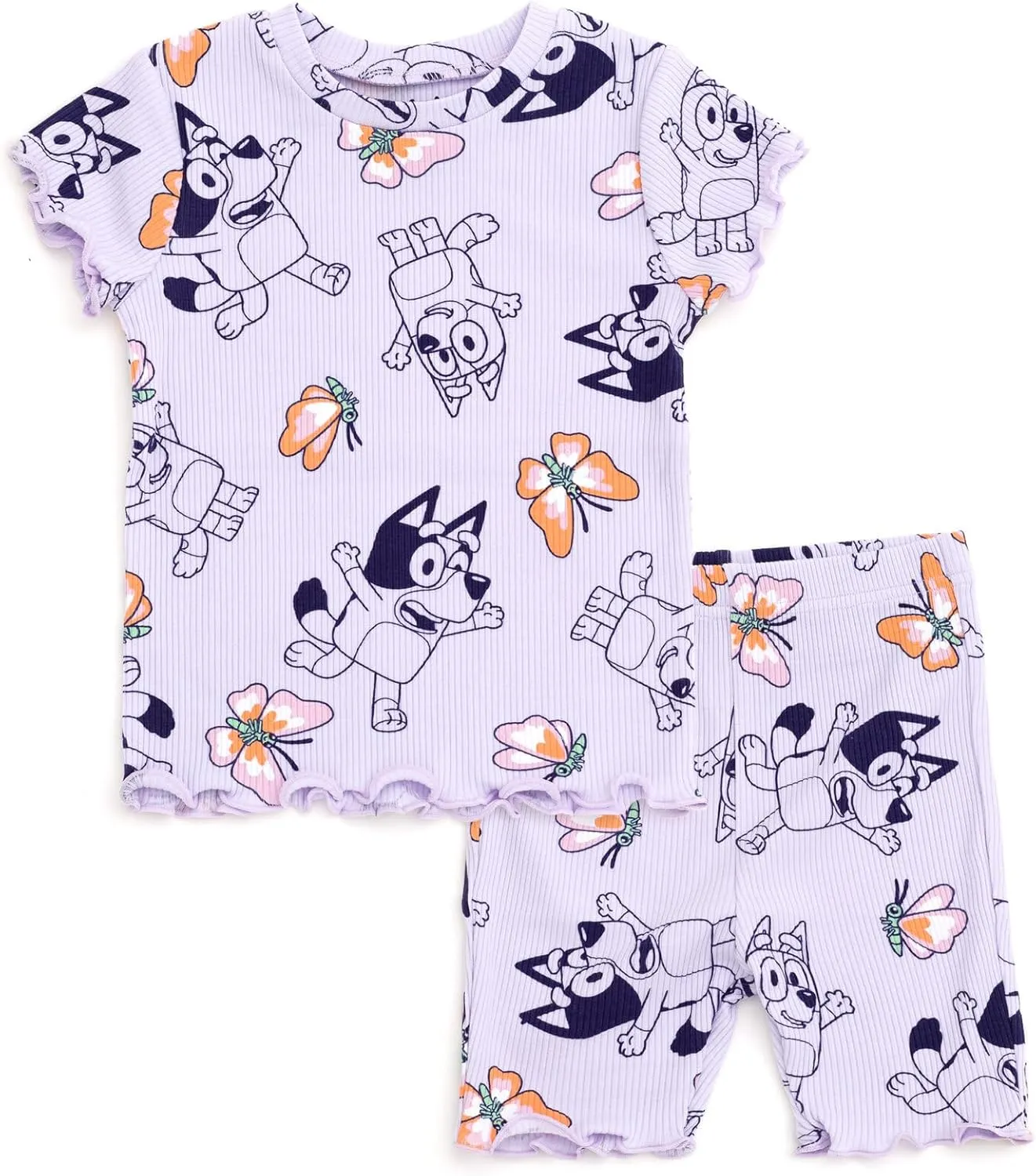 Bluey Girls Ribbed T-Shirt and Shorts Outfit Set Toddler to Big Kid Sizes (2T - 10-12)