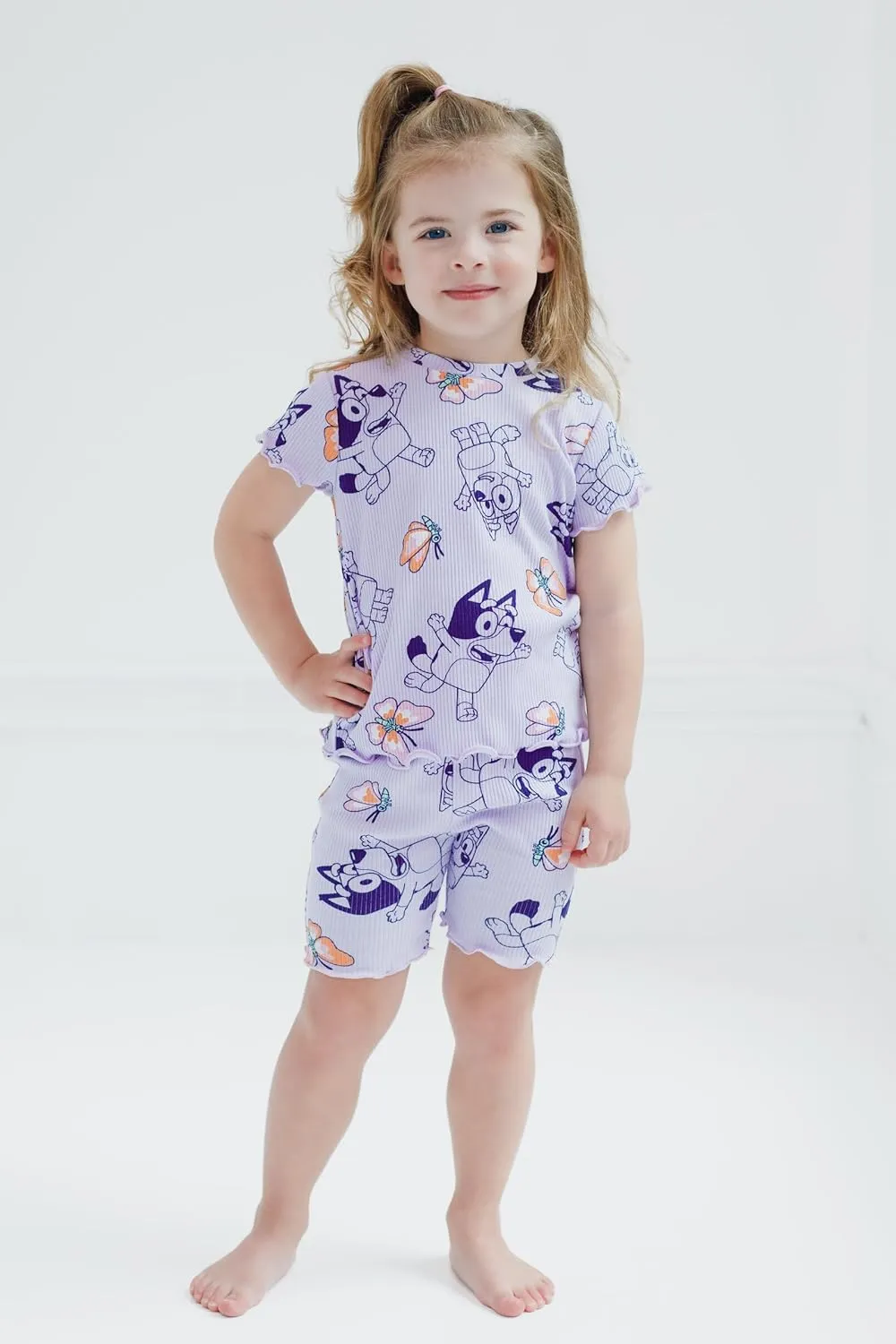 Bluey Girls Ribbed T-Shirt and Shorts Outfit Set Toddler to Big Kid Sizes (2T - 10-12)