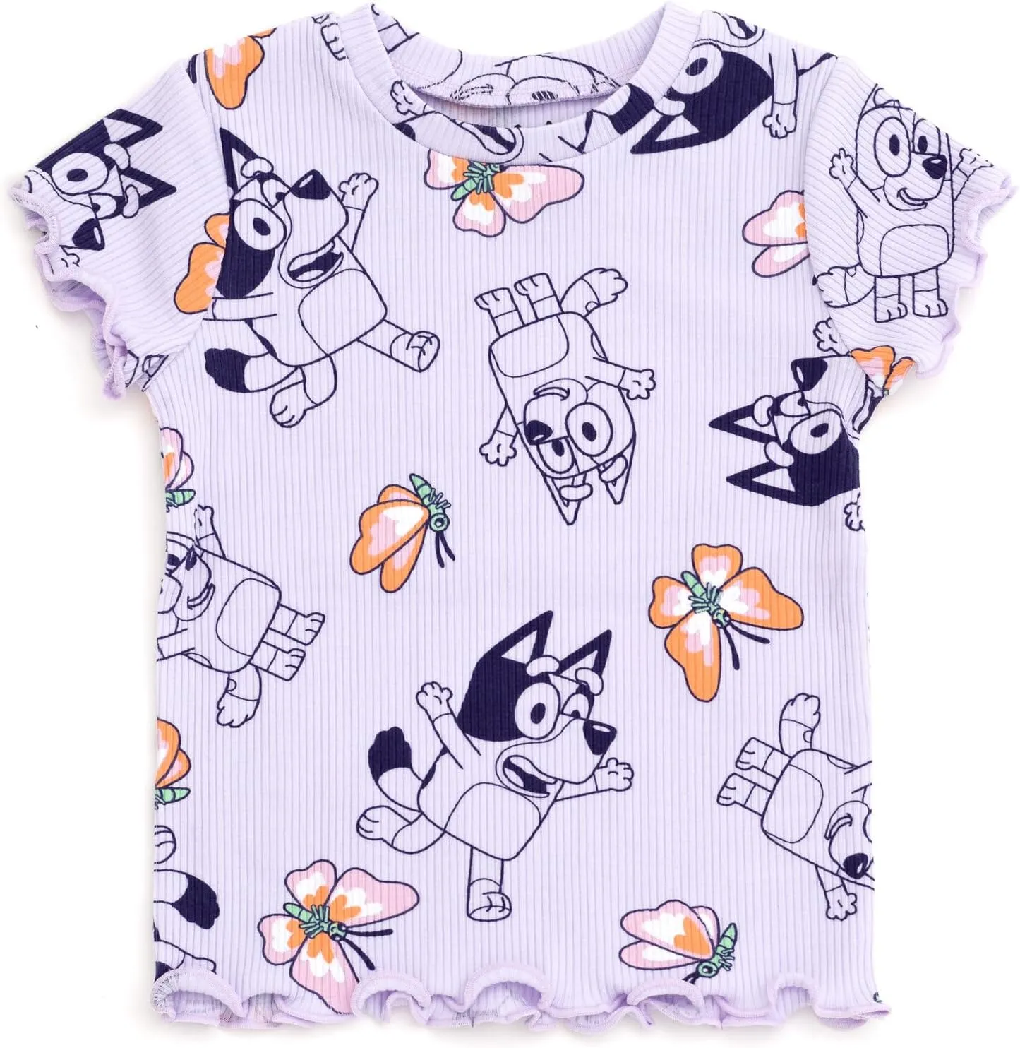 Bluey Girls Ribbed T-Shirt and Shorts Outfit Set Toddler to Big Kid Sizes (2T - 10-12)