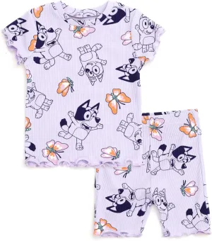 Bluey Girls Ribbed T-Shirt and Shorts Outfit Set Toddler to Big Kid Sizes (2T - 10-12)