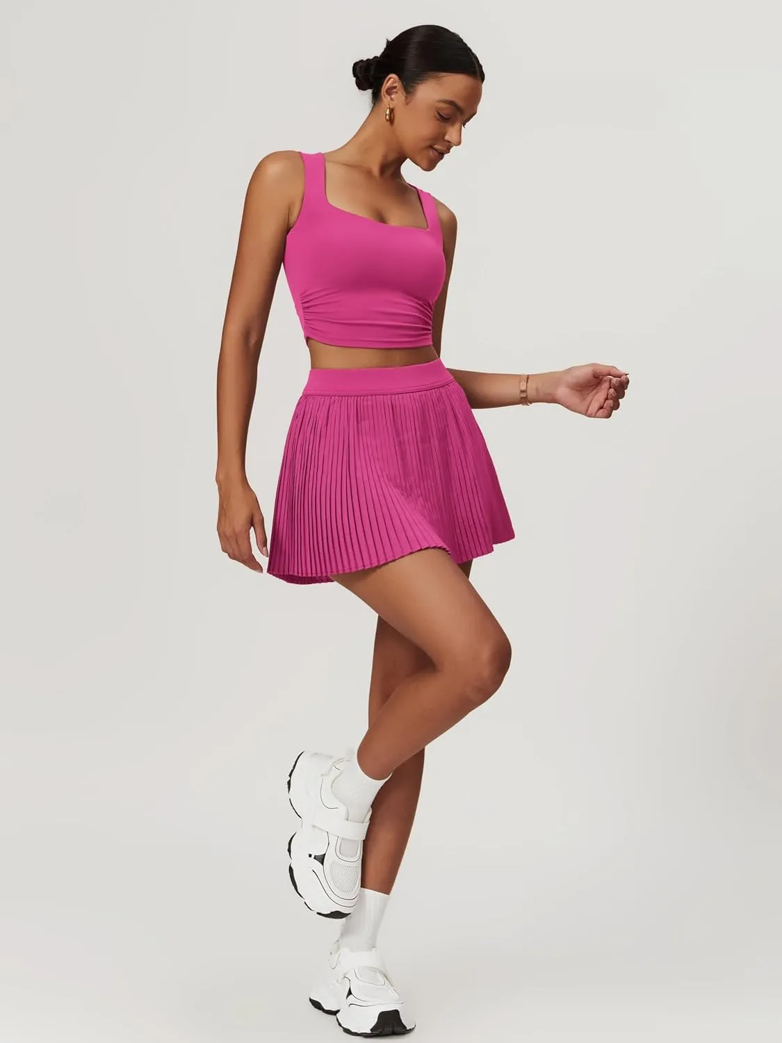BOCIW 2 Piece Tennis Dresses for Women High Waisted Pleated Skirt Sets Square Neck Workout Crop Tank Tops Golf Outfits
