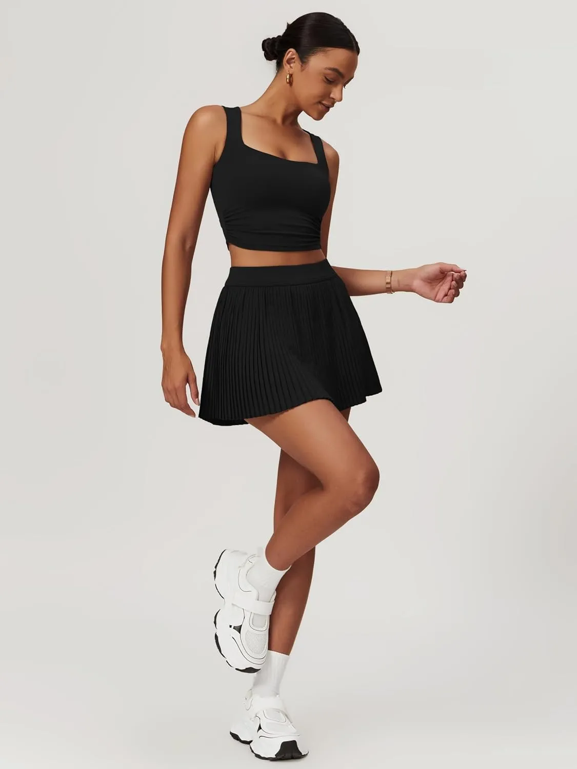BOCIW 2 Piece Tennis Dresses for Women High Waisted Pleated Skirt Sets Square Neck Workout Crop Tank Tops Golf Outfits