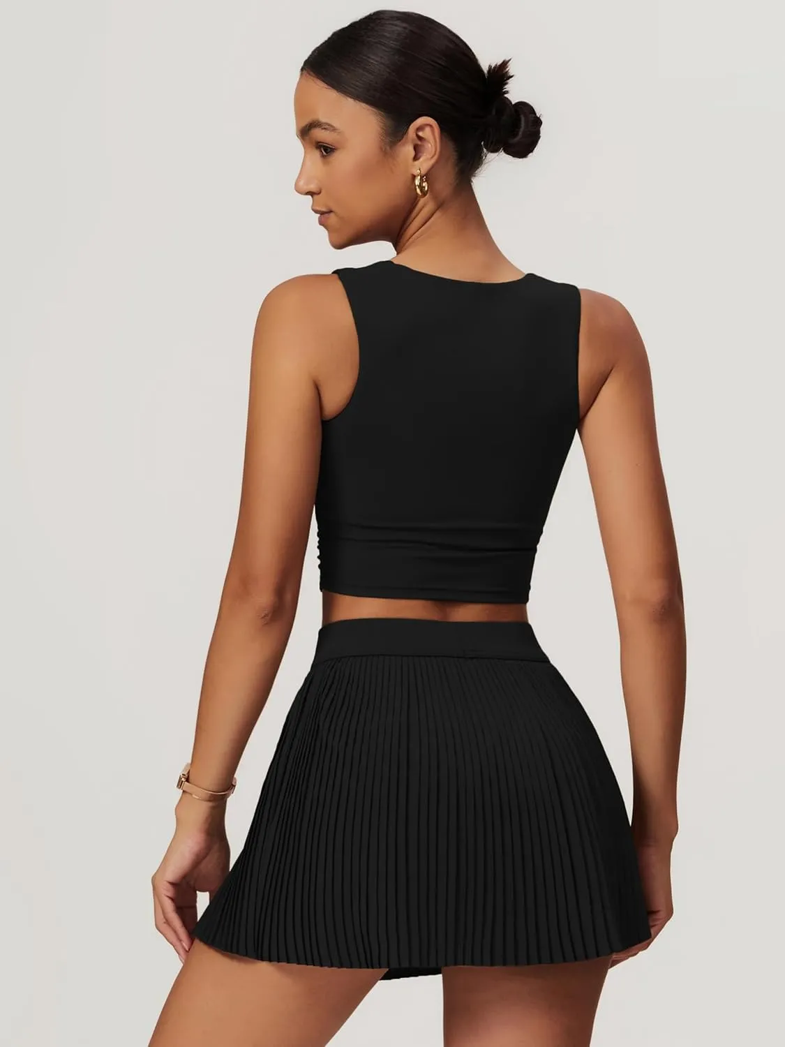 BOCIW 2 Piece Tennis Dresses for Women High Waisted Pleated Skirt Sets Square Neck Workout Crop Tank Tops Golf Outfits
