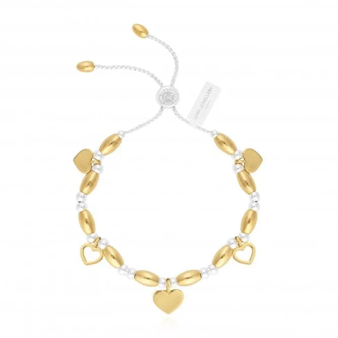 Bracelet Bar Hearts Silver Gold 24.5cm Adjustable Bracelet 4426