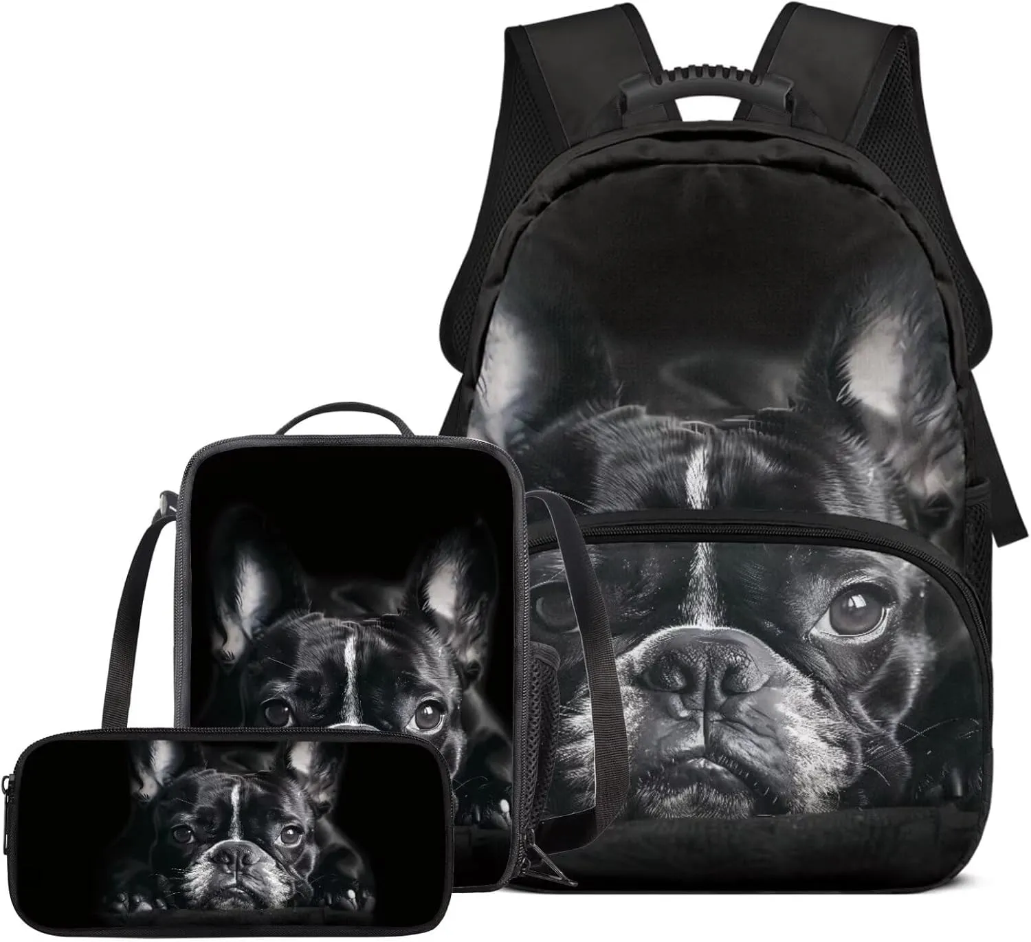 Bulldog Backpack for School Boys Middle School Lightweight Insulated Tote Lunch Bag for Kids Set of 3 Versatile 17 Inch Kids Bookbag Boys with Lunchbox