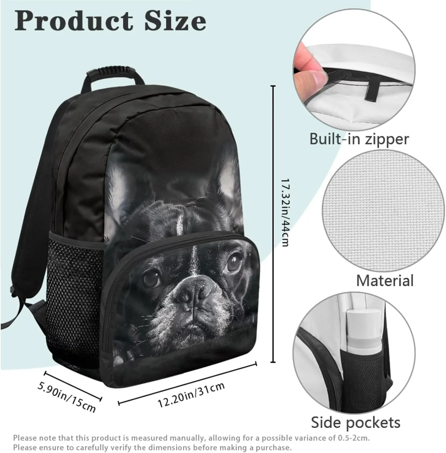 Bulldog Backpack for School Boys Middle School Lightweight Insulated Tote Lunch Bag for Kids Set of 3 Versatile 17 Inch Kids Bookbag Boys with Lunchbox