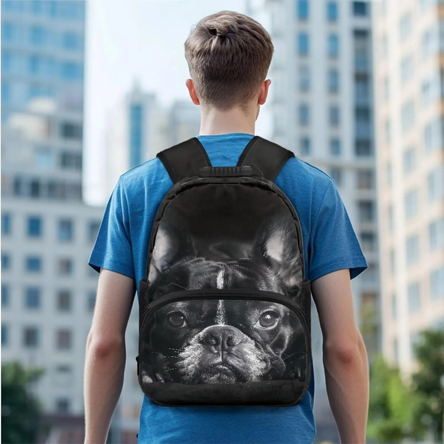 Bulldog Backpack for School Boys Middle School Lightweight Insulated Tote Lunch Bag for Kids Set of 3 Versatile 17 Inch Kids Bookbag Boys with Lunchbox