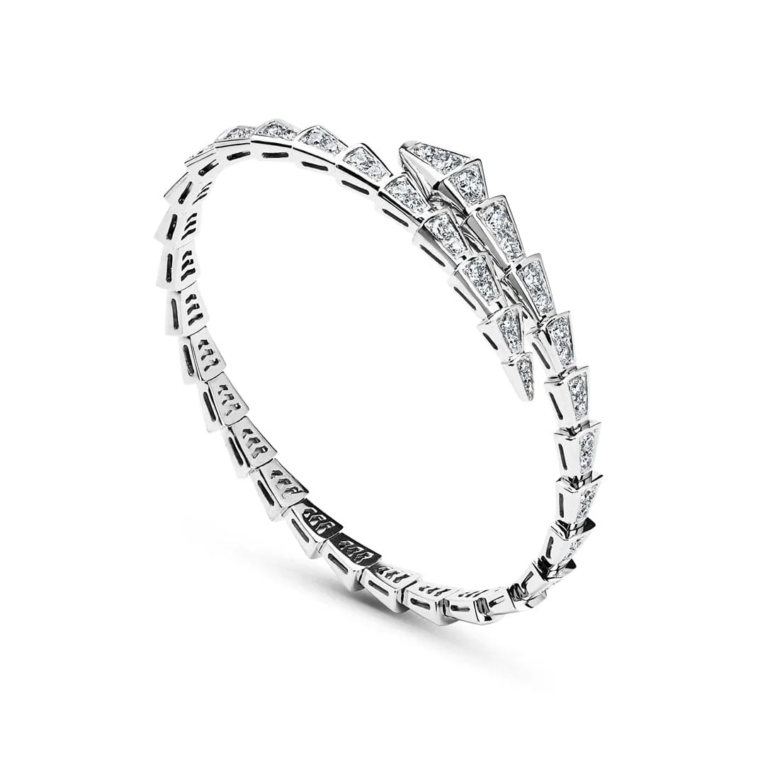 BVLGARI Serpenti Viper Slim Bracelet White Gold Full Pavé Diamonds 351844