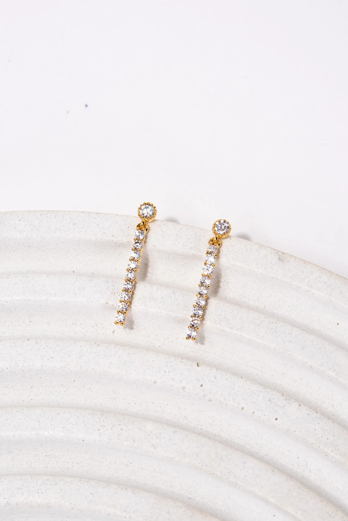 Callie CZ Brass Dangle Earrings - Gold