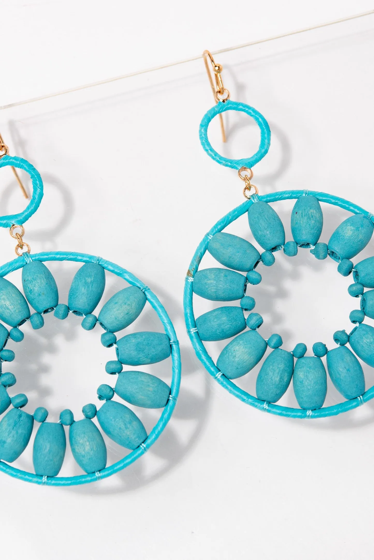 Camilla Open Circle Wooden Floral Earrings - Turquoise