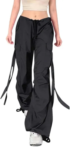 Cargo Pants Women's Sports Pants Ribbon Hip hop Street Clothing Loose Outdoor with Pocket Wide-Leg Trousers