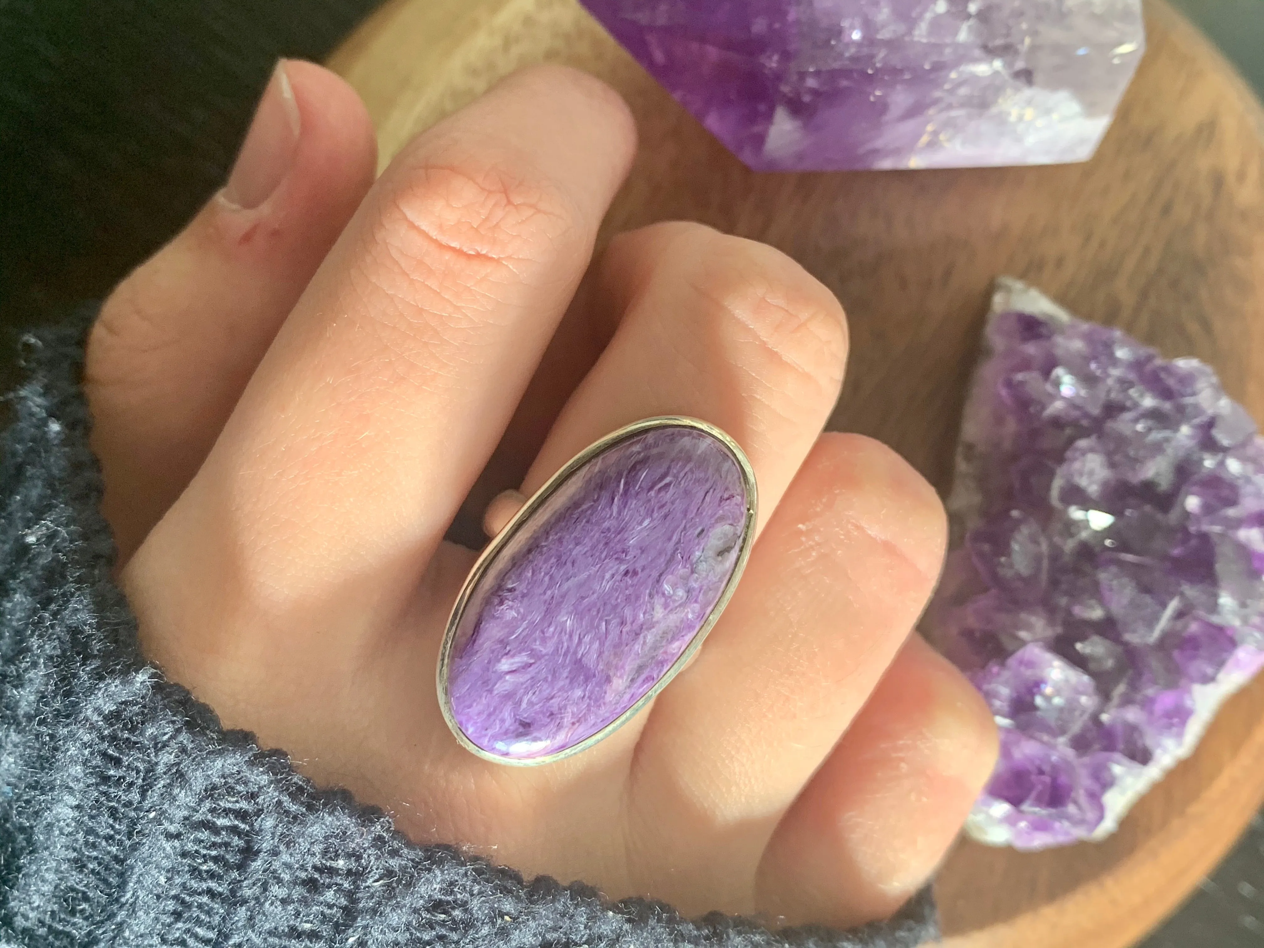 Charoite Akoni Ring - Long Oval (US 8 & 8.5)