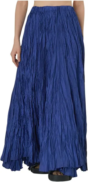 CHARTOU Boho Maxi Skirt for Women A Line Skirt Pleated Long Flowy Skirt Summer Elastic Waist Wrinkle Beach Skirt