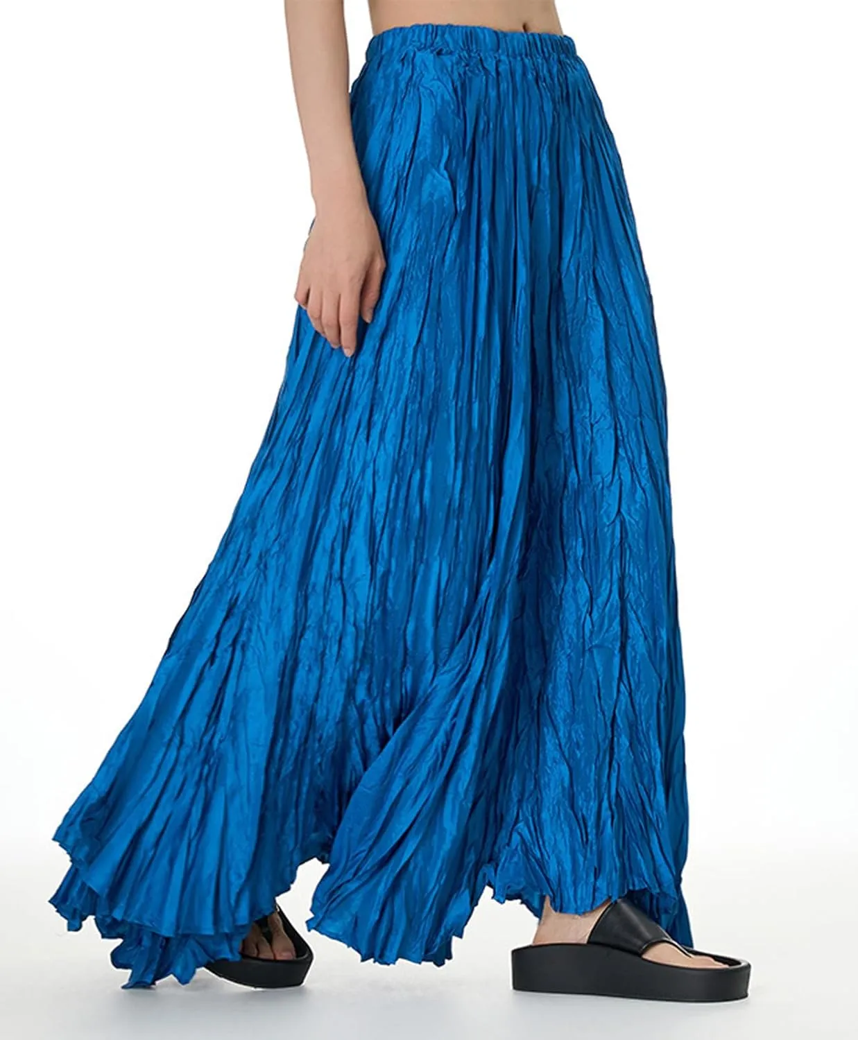 CHARTOU Boho Maxi Skirt for Women A Line Skirt Pleated Long Flowy Skirt Summer Elastic Waist Wrinkle Beach Skirt