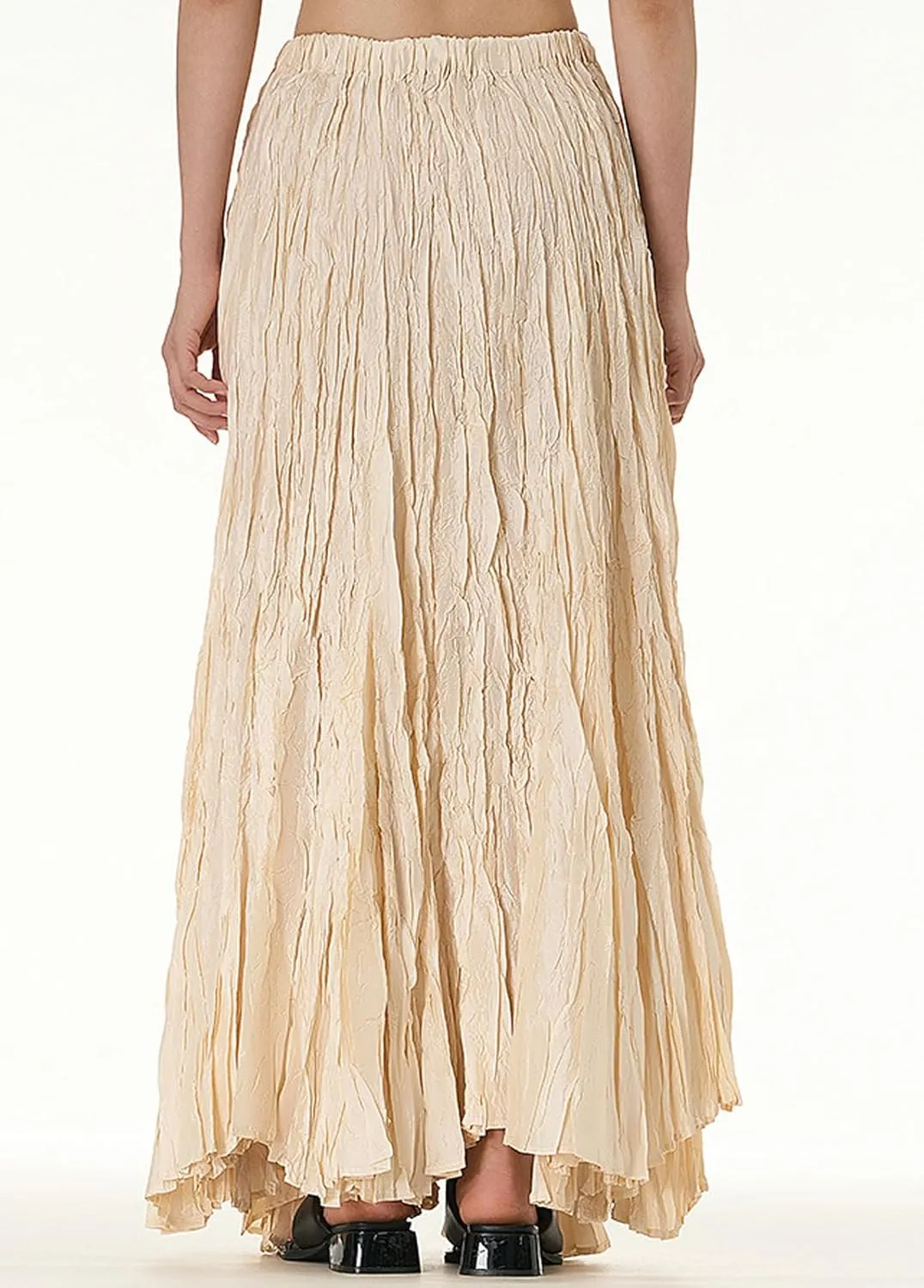CHARTOU Boho Maxi Skirt for Women A Line Skirt Pleated Long Flowy Skirt Summer Elastic Waist Wrinkle Beach Skirt