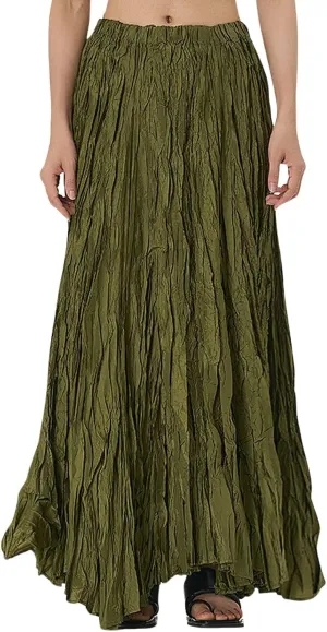 CHARTOU Boho Maxi Skirt for Women A Line Skirt Pleated Long Flowy Skirt Summer Elastic Waist Wrinkle Beach Skirt