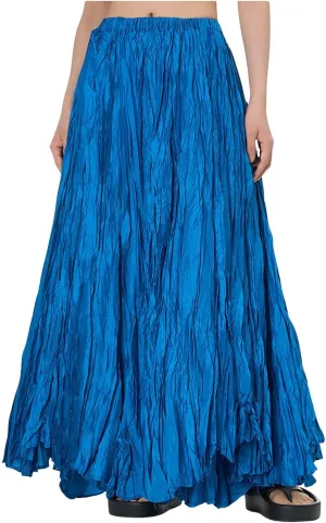 CHARTOU Boho Maxi Skirt for Women A Line Skirt Pleated Long Flowy Skirt Summer Elastic Waist Wrinkle Beach Skirt