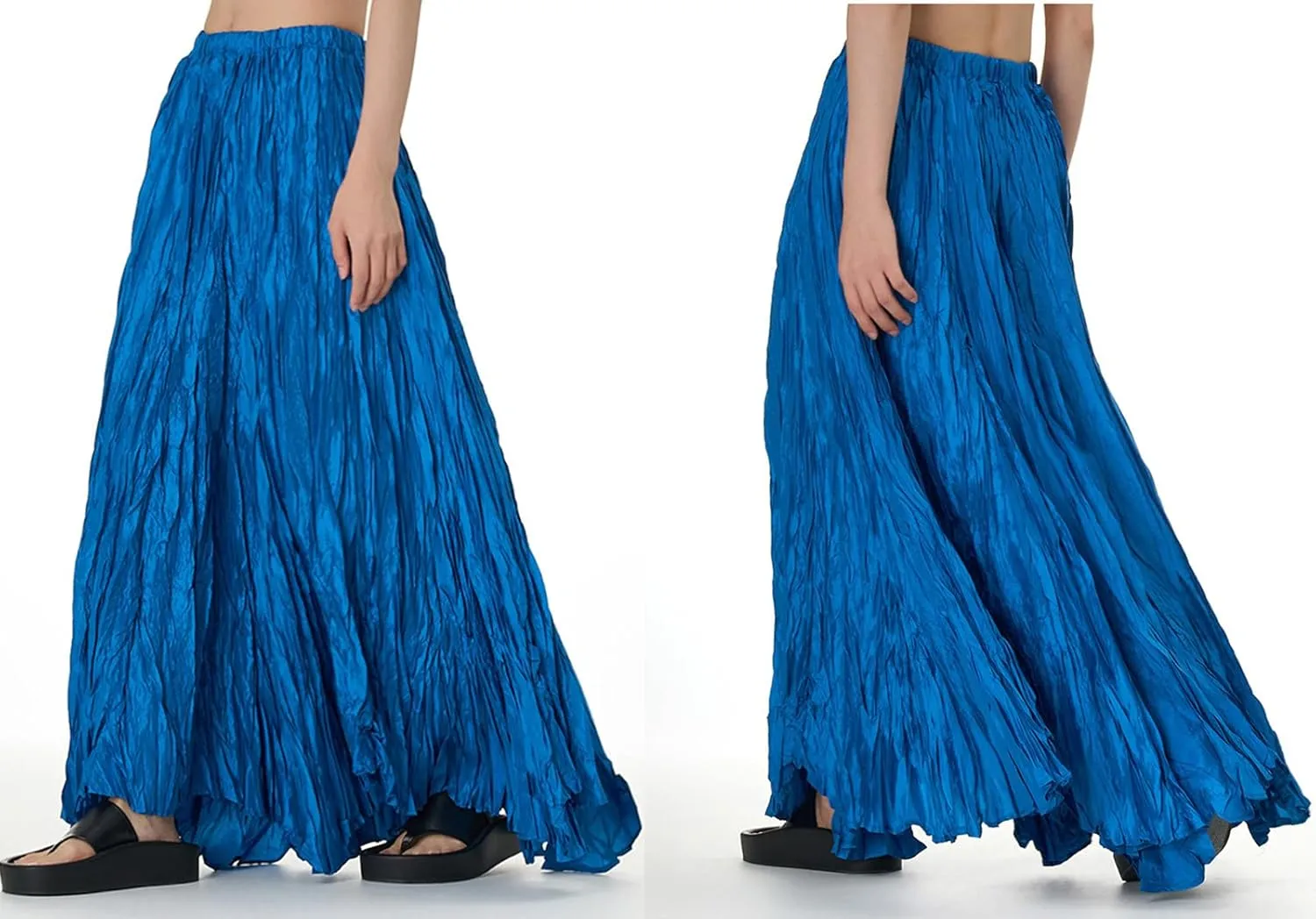 CHARTOU Boho Maxi Skirt for Women A Line Skirt Pleated Long Flowy Skirt Summer Elastic Waist Wrinkle Beach Skirt