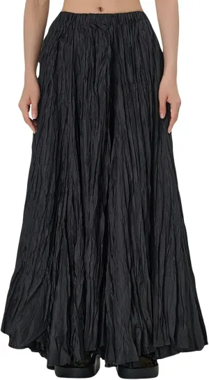 CHARTOU Boho Maxi Skirt for Women A Line Skirt Pleated Long Flowy Skirt Summer Elastic Waist Wrinkle Beach Skirt