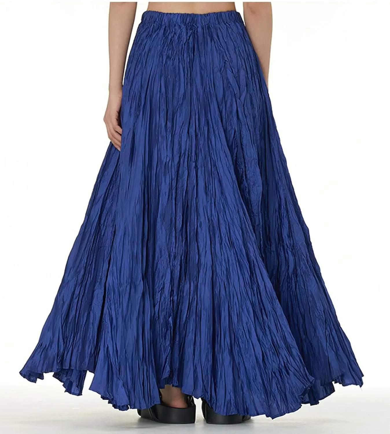 CHARTOU Boho Maxi Skirt for Women A Line Skirt Pleated Long Flowy Skirt Summer Elastic Waist Wrinkle Beach Skirt