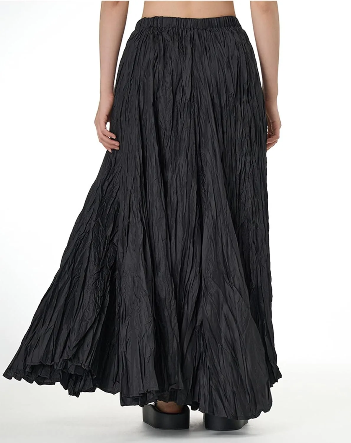 CHARTOU Boho Maxi Skirt for Women A Line Skirt Pleated Long Flowy Skirt Summer Elastic Waist Wrinkle Beach Skirt