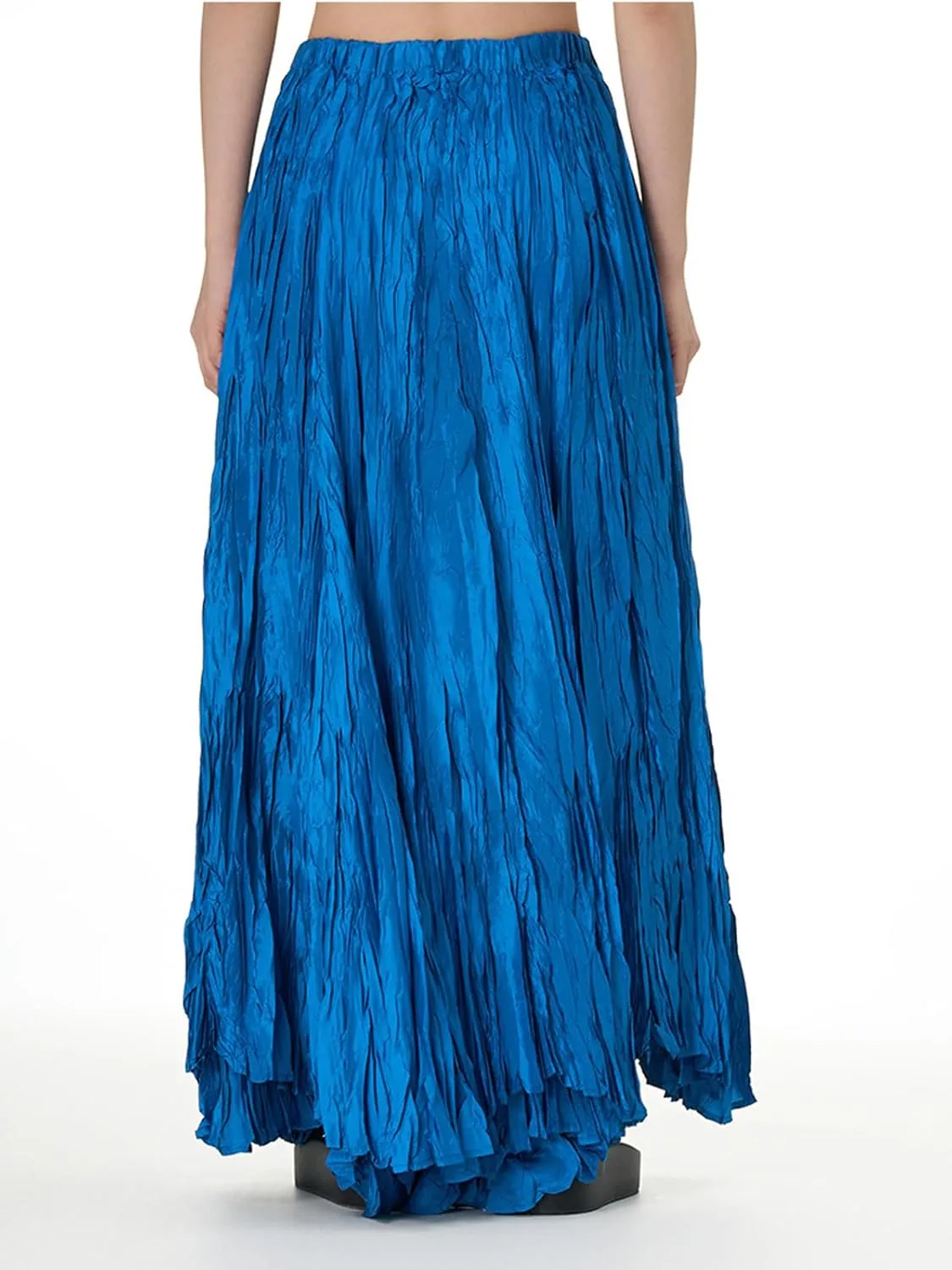 CHARTOU Boho Maxi Skirt for Women A Line Skirt Pleated Long Flowy Skirt Summer Elastic Waist Wrinkle Beach Skirt