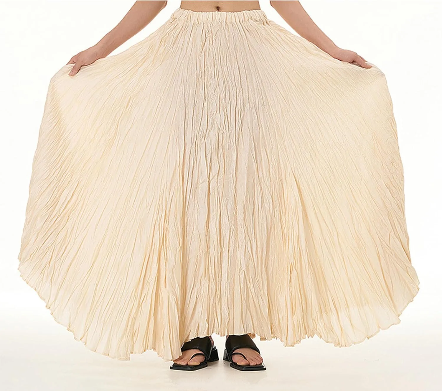 CHARTOU Boho Maxi Skirt for Women A Line Skirt Pleated Long Flowy Skirt Summer Elastic Waist Wrinkle Beach Skirt