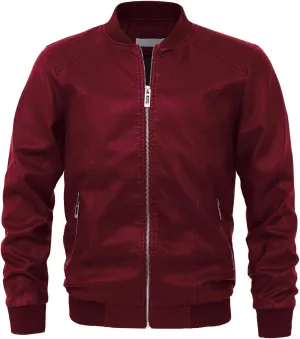 chouyatou Men's Essential Sports Zip Lightweight Pu Leather Varsity Bomber Jacket